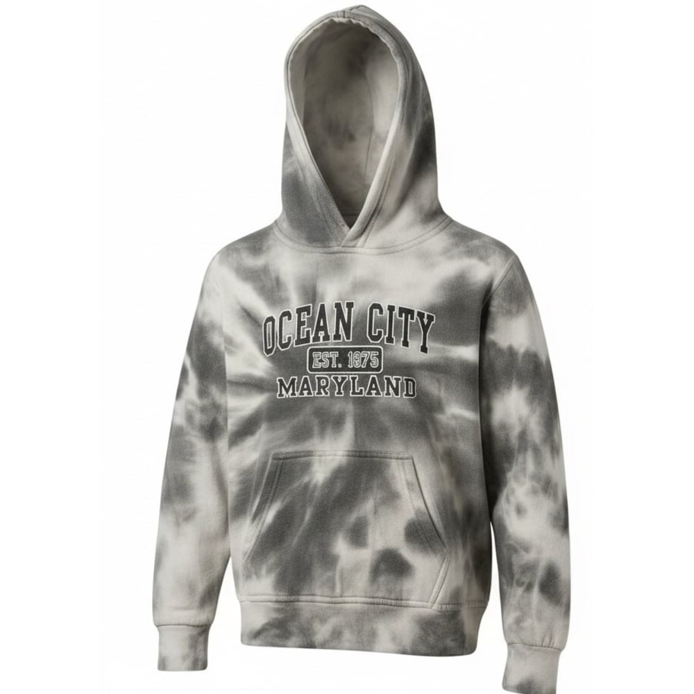 Ocean City Maryland Youth XS‎ Gray Cream Tie Dye Hoodie Pullover